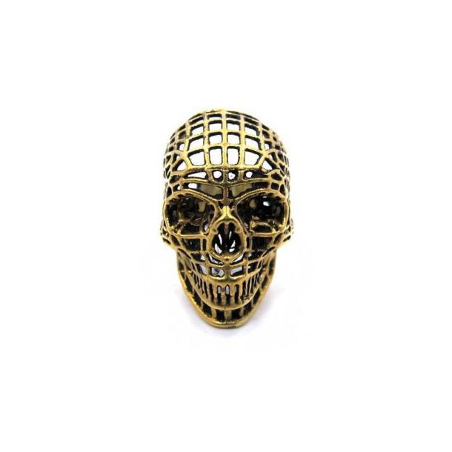front of the Mesh Skull Ring in gold from the han cholo skulls collection
