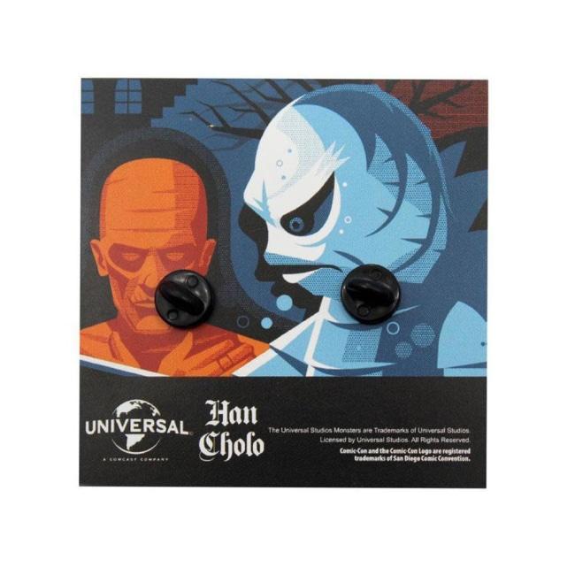 back of the monster squad enamel pin on a universal monsters pin card