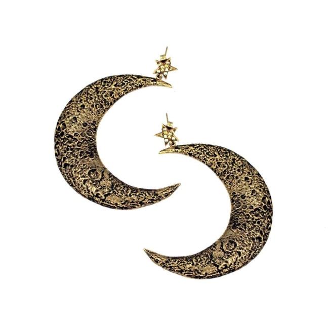 staggered shot of the Moon Earrings in gold from the han cholo fantasy collection