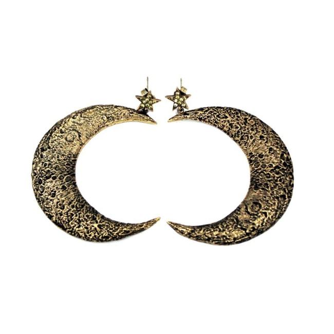 front shot of the Moon Earrings in gold from the han cholo fantasy collection