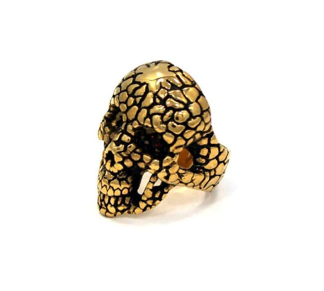 left side of the Nugget Skull Ring in Gold from the han cholo skulls collection