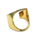 left angle of Open Space Cuff in gold from the han cholo alien collection