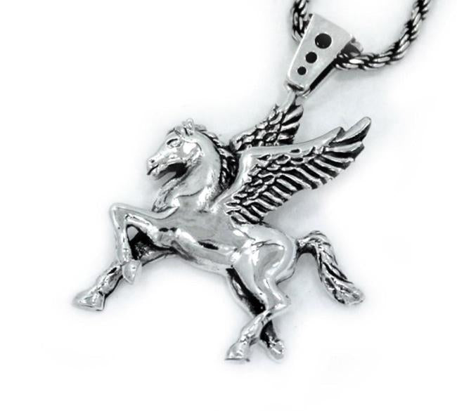 angle of the Pegasus Pendant in silver from the han cholo fantasy collection