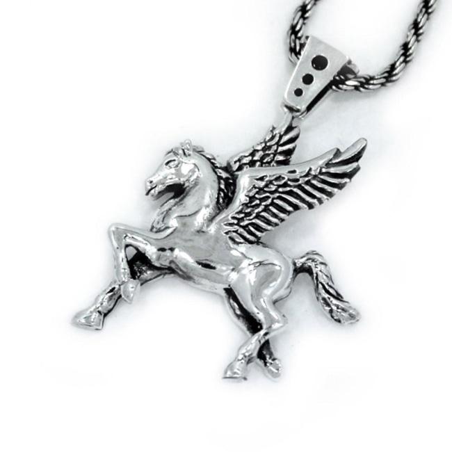 angle of the Pegasus Pendant in silver from the han cholo fantasy collection