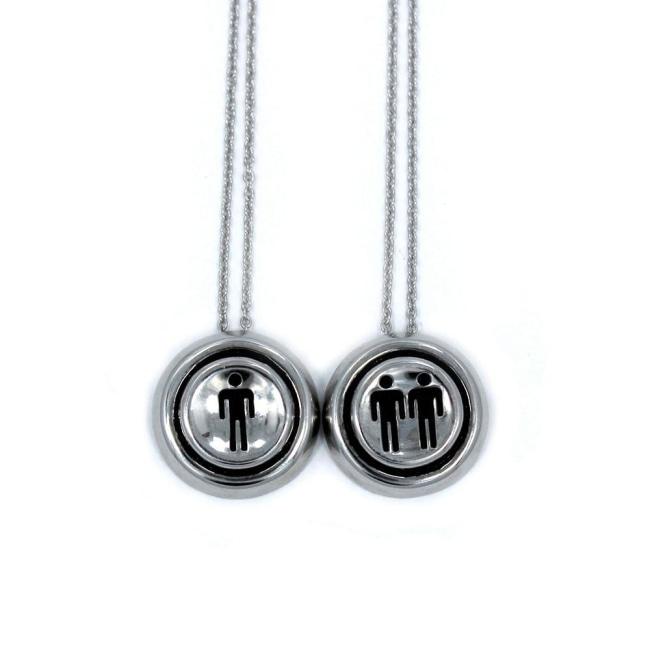 front view of the Player 1 player 2 necklaces on a white background