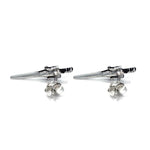 back of the power sword earrings in silver from the masters of the universe collection