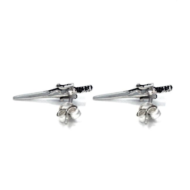 back of the power sword earrings in silver from the masters of the universe collection