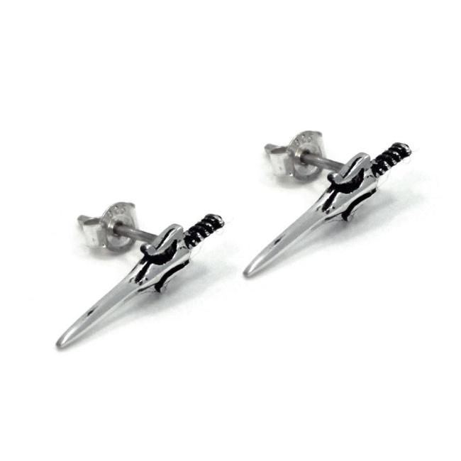 3/4 view of the power sword earrings in silver from the masters of the universe collection
