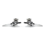 front of the power sword earrings in silver side by side from the masters of the universe collection
