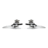 front of the power sword earrings in silver side by side from the masters of the universe collection