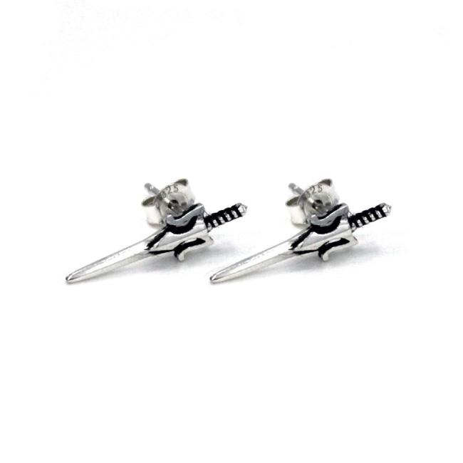 front of the power sword earrings in silver from the masters of the universe collection