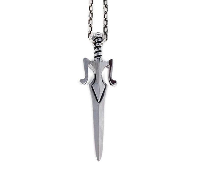 front shot of the Power Sword Pendant in silver on a white background