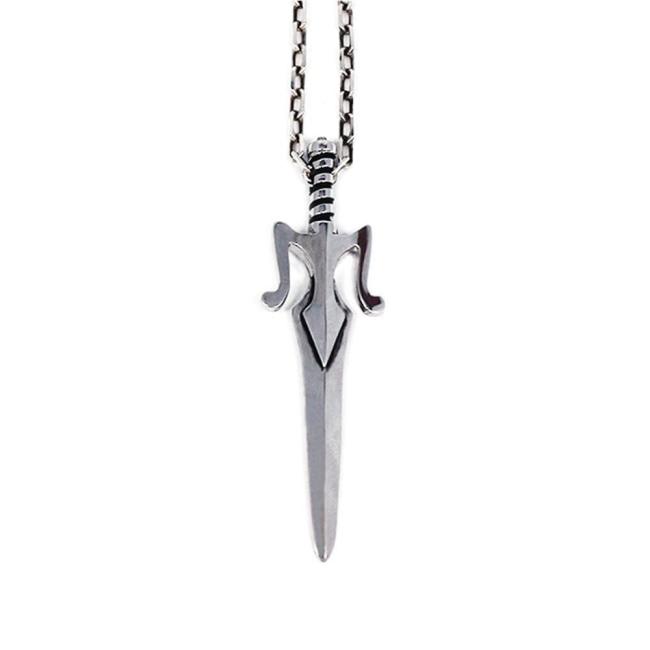 front shot of the Power Sword Pendant in silver on a white background