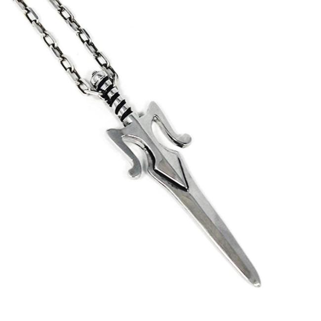 left angled shot of the Power Sword Pendant in silver on a white background
