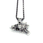 right side shot of the Ray Gun Pendant in silver on a white surface