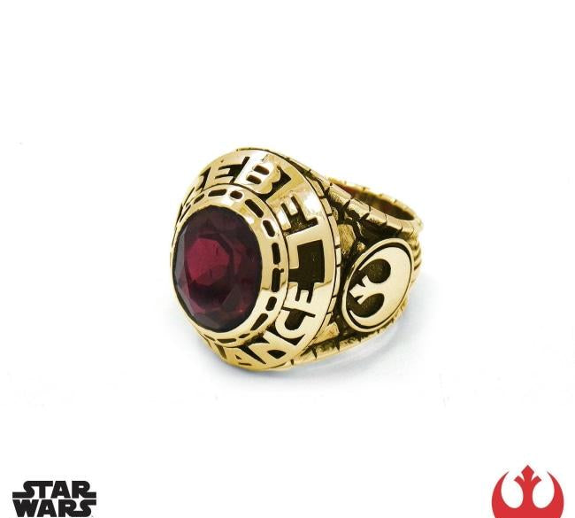  left angle of the Rebel Class Ring in gold from the han cholo star wars collection