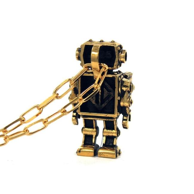 back view of the Robot Pendant in gold on a white background