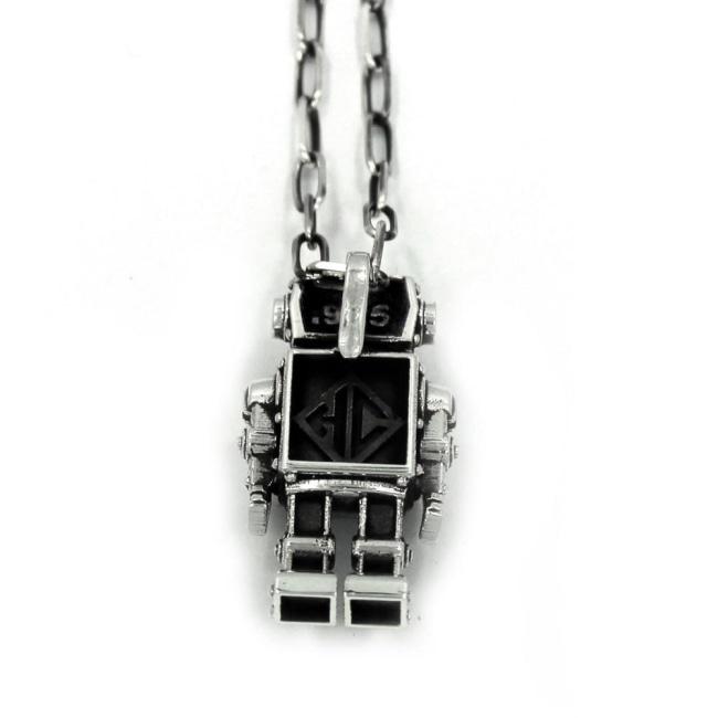 back view of the Robot Pendant in silver on a white background