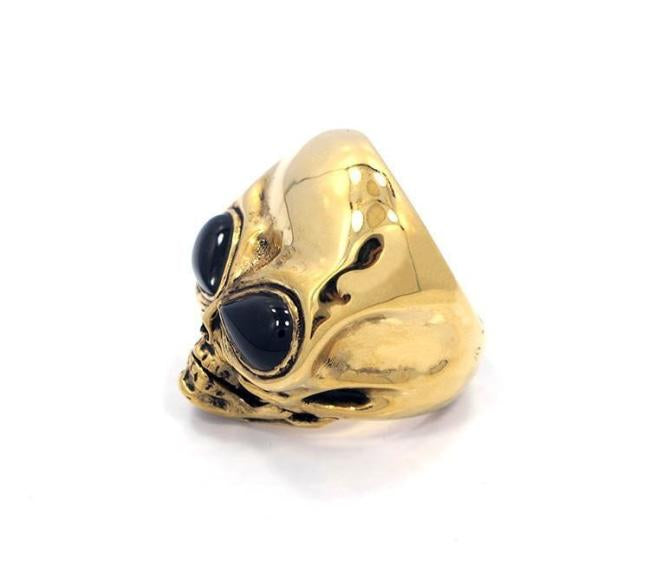 side of the Roswell Ring in gold from the han cholo alien collection