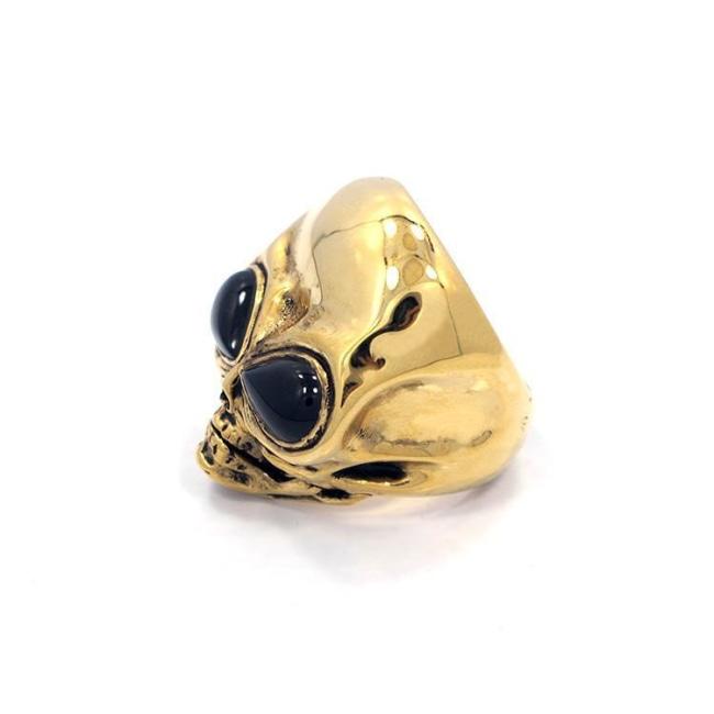 side of the Roswell Ring in gold from the han cholo alien collection