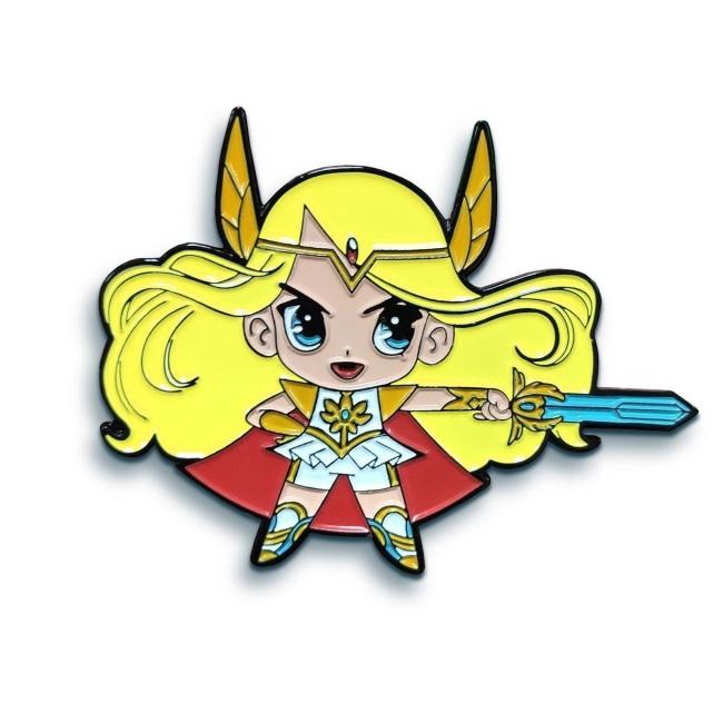 front view of the she-ra chibi enamel pin showing detail up front