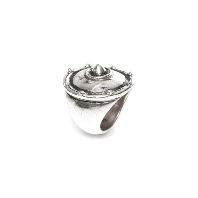 3/4 view of the Shield Of Orion Ring in silver from the han cholo fantasy collection