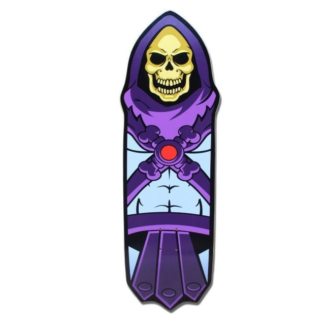 front of the Skeletor skate deck from the masters of the universe collection