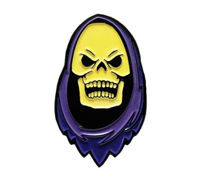 front of the Skeletor enamel pin from the masters of the universe enamel pin collection