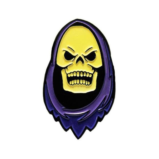 front of the Skeletor enamel pin from the masters of the universe enamel pin collection