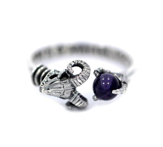 front of the Skeletor havoc Ring in silver from the masters of the universe jewelry collection