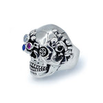 future human skull ring with stone details, cyborg skull ring, unique skull ring