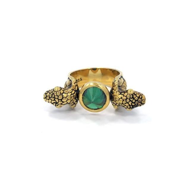 Snake Ring pm rings Precious Metals Vermeil - 24k Gold Plated 6 Green