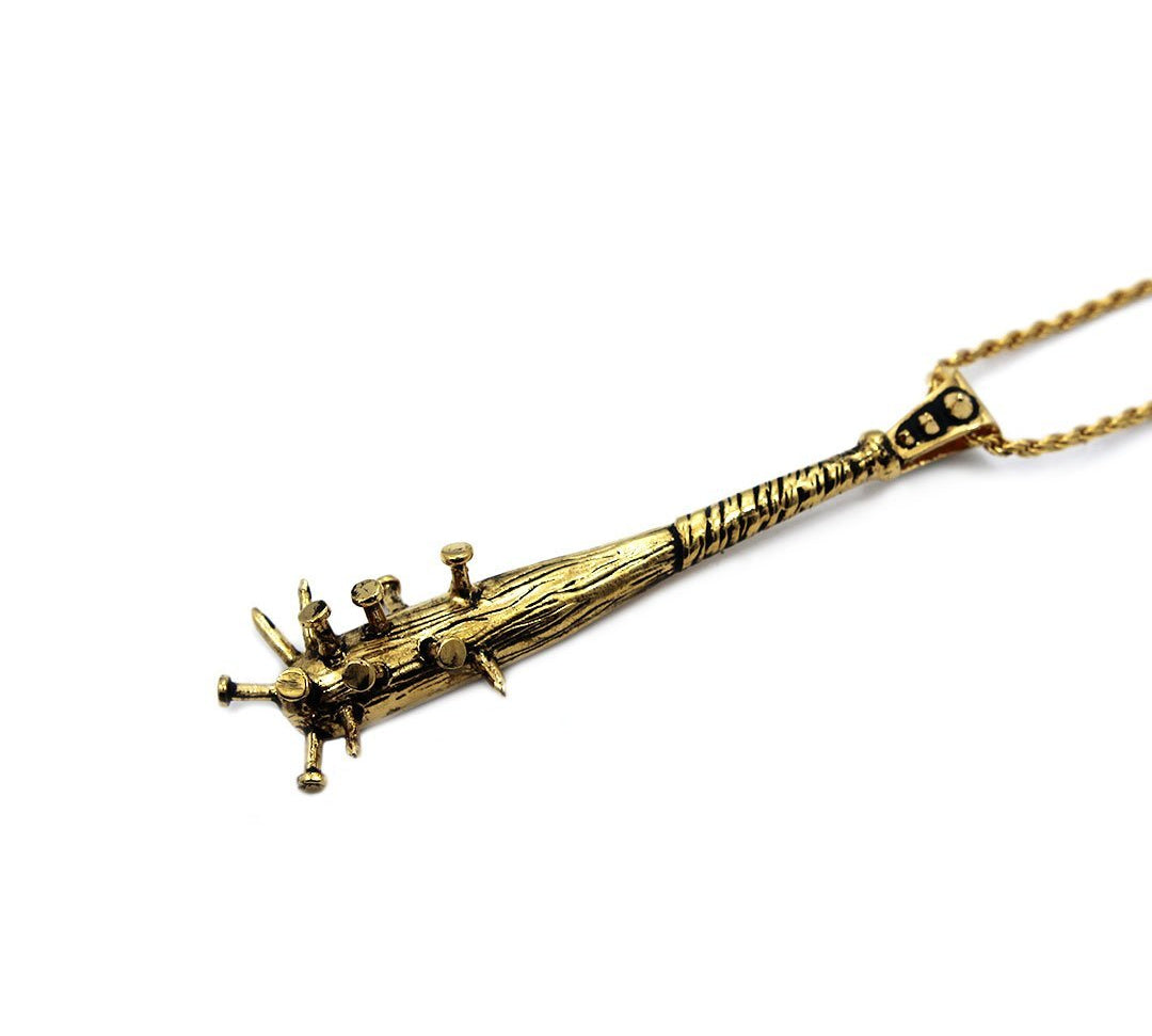 spiked bat, spiked bat pendant, mens jewelry, mens necklace, 24k gold pendant