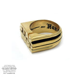 left side of the Star Wars Logo Ring in gold from the star wars collection