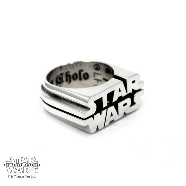 right side of the Star Wars Logo Ring in silver from the star wars collection