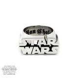 front of the Star Wars Logo Ring in silver from the star wars collection