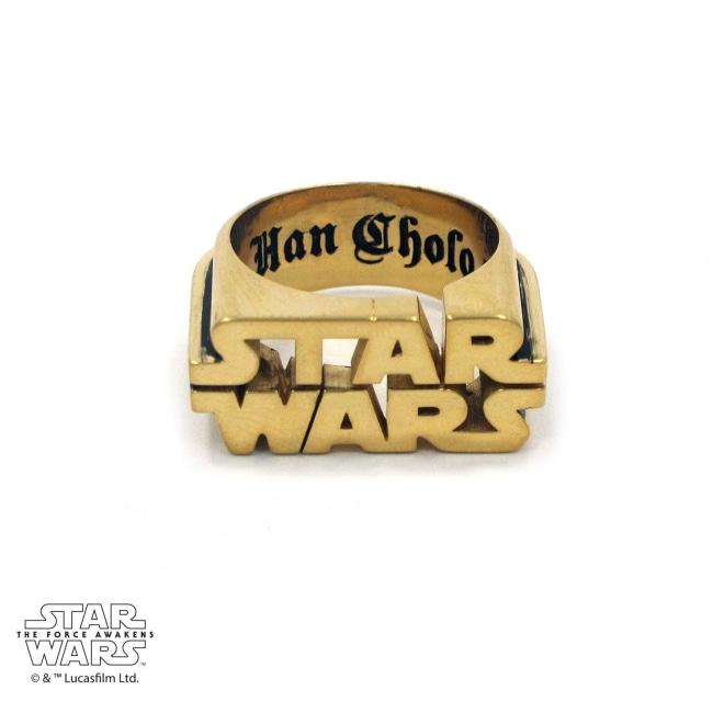 front of the Star Wars Logo Ring in gold from the star wars collection