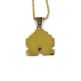 back view of the Stoney invader pendant in gold on a white background