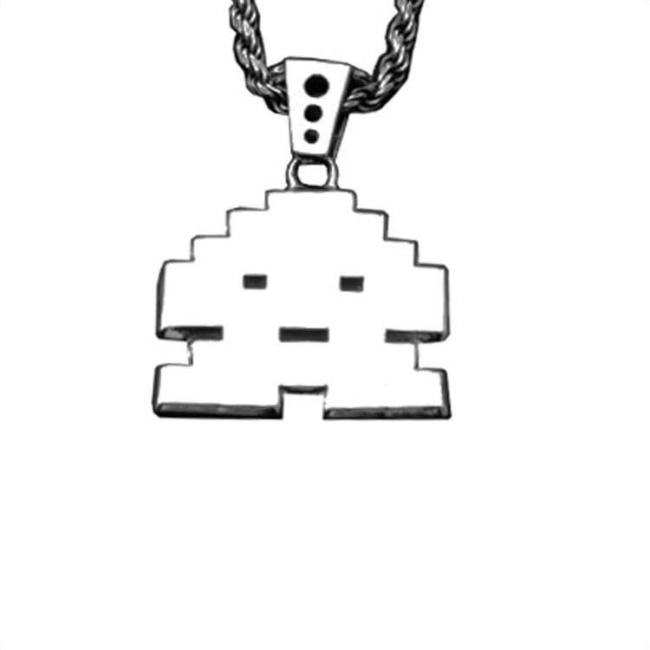 front view of the Stoney invader pendant in silver on a white background