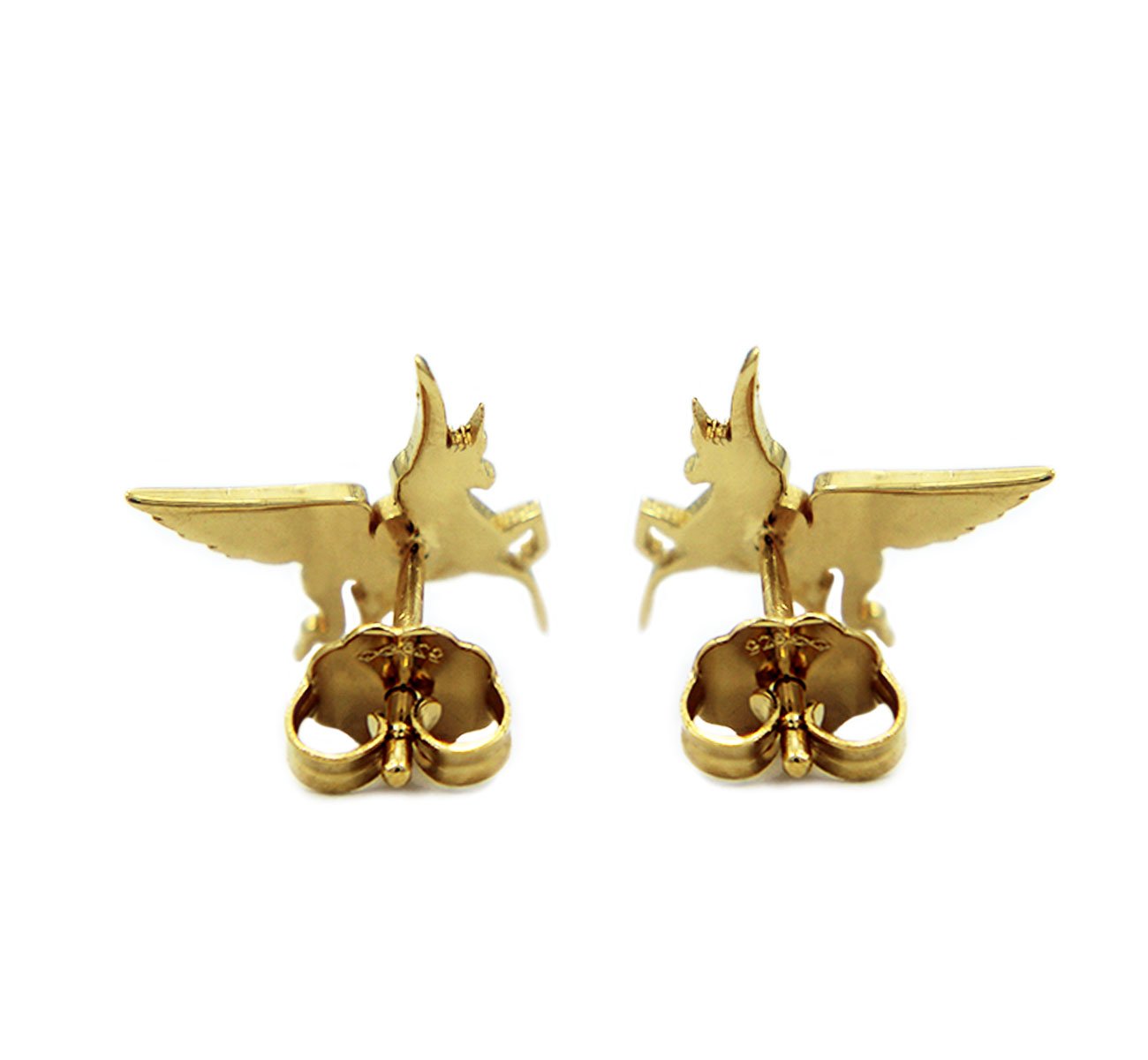 back shot of the swiftwind stud earrings facing in casting a shadow on a white background