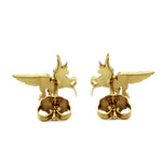 back shot of the swiftwind stud earrings facing in casting a shadow on a white background