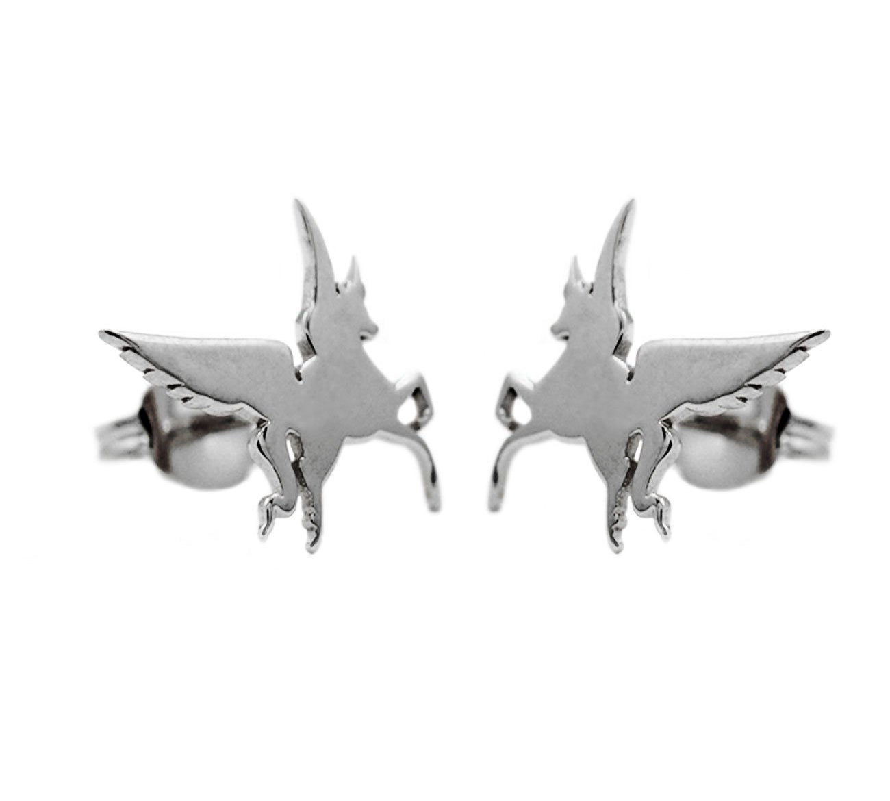 shot of the silver swiftwind stud earrings facing in casting a shadow on a white background