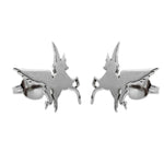 shot of the silver swiftwind stud earrings facing in casting a shadow on a white background
