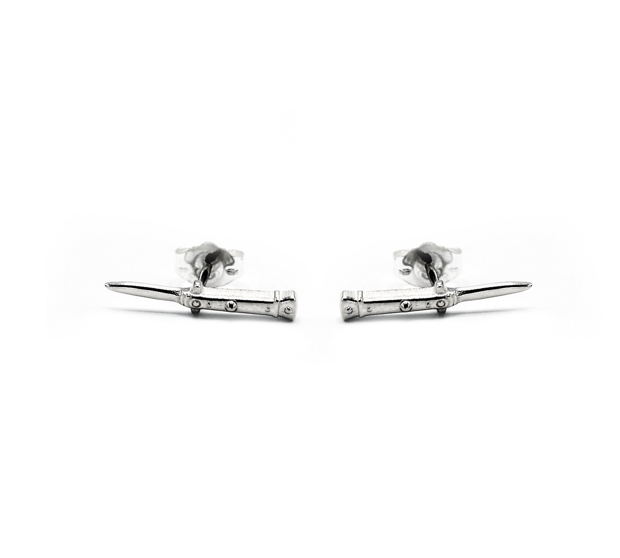 Sterling Silver womens earrings, earrings in the shape of a switchblade