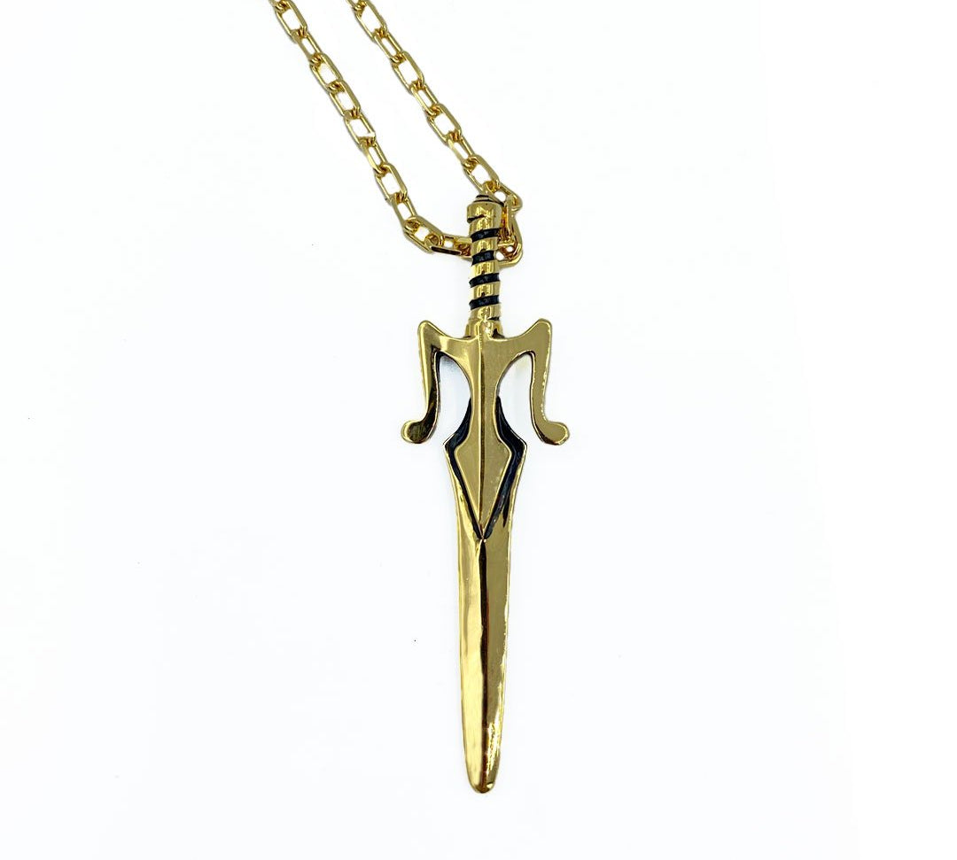 gold power sword pendant, motu acessories, he-man necklace