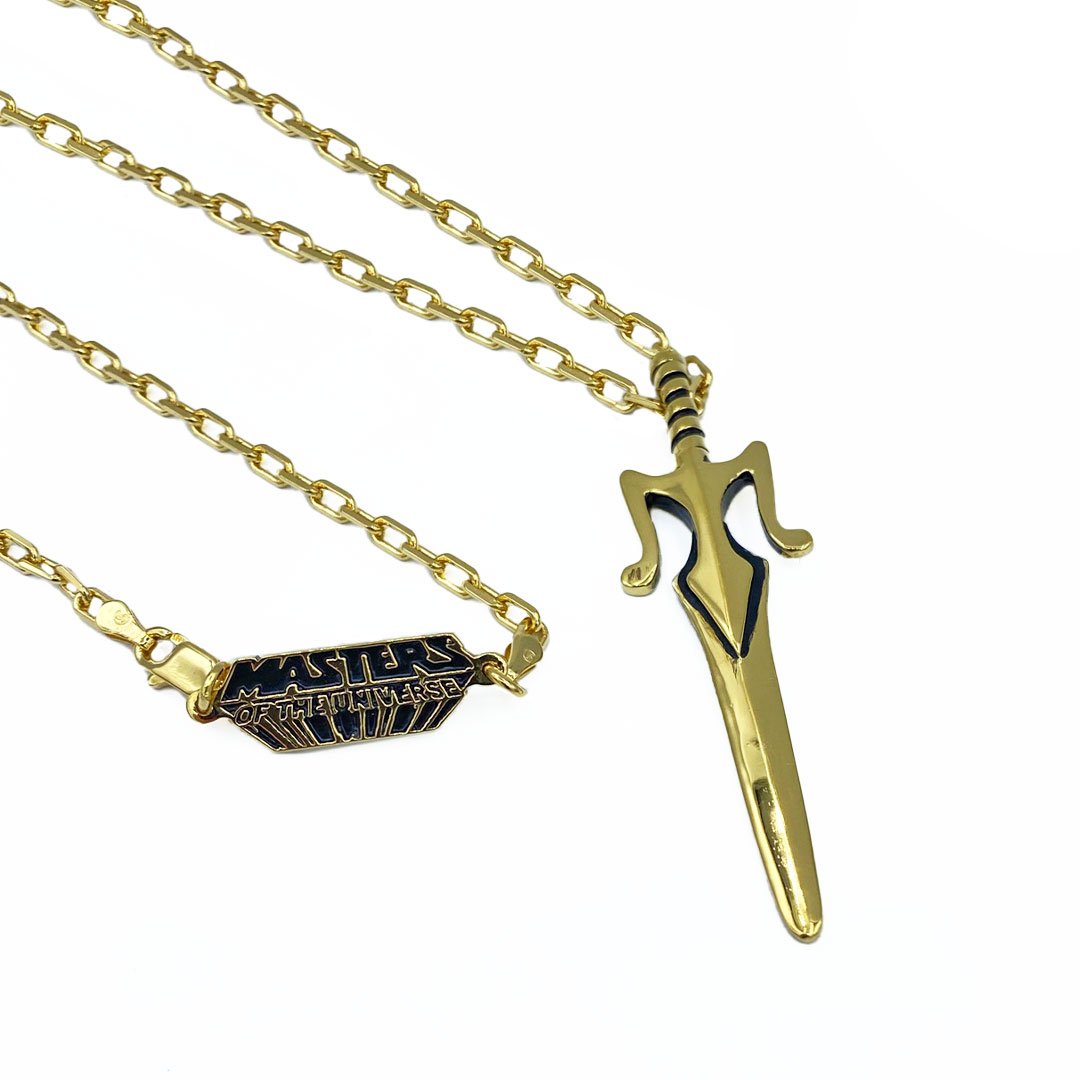masters of the universe merch, sword necklace, gold necklace