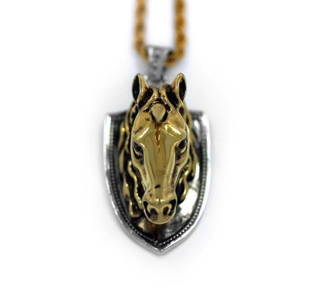 up close view of the Unicorn Head Pendant in 2 tone from the han cholo fantasy collection