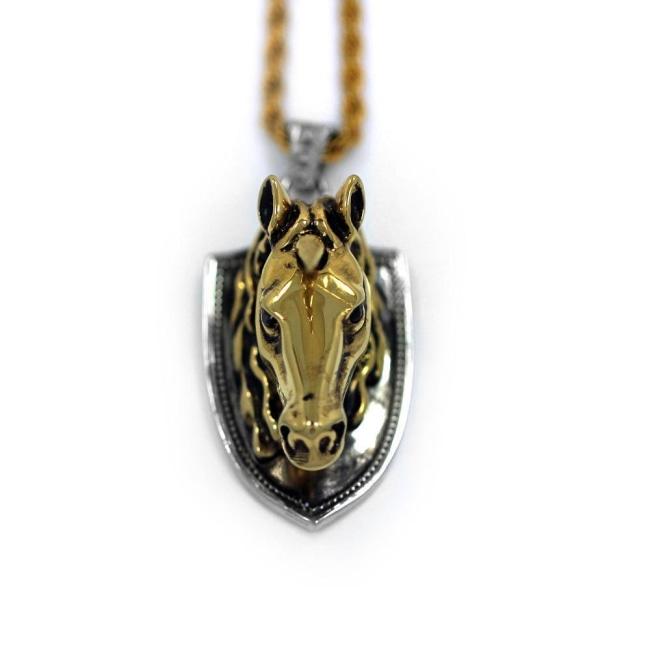 up close view of the Unicorn Head Pendant in 2 tone from the han cholo fantasy collection