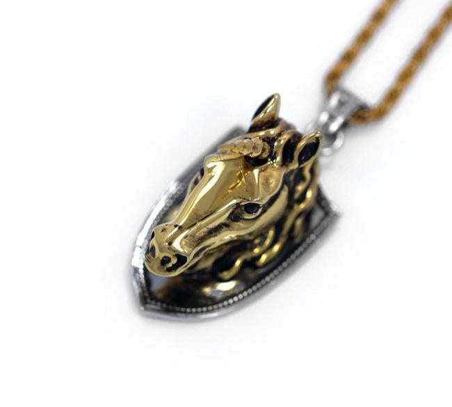 left angle of the Unicorn Head Pendant in 2 tone from the han cholo fantasy collection