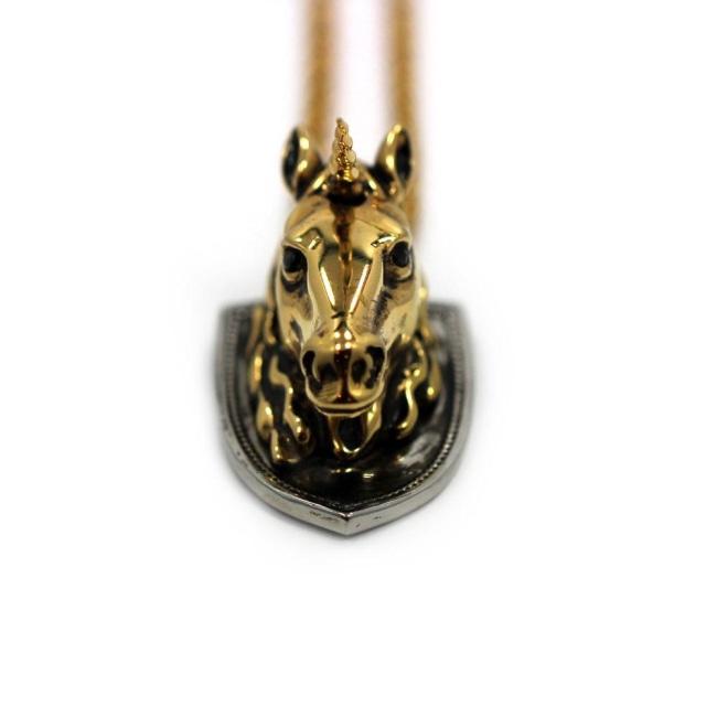front view of the Unicorn Head Pendant in 2 tone from the han cholo fantasy collection